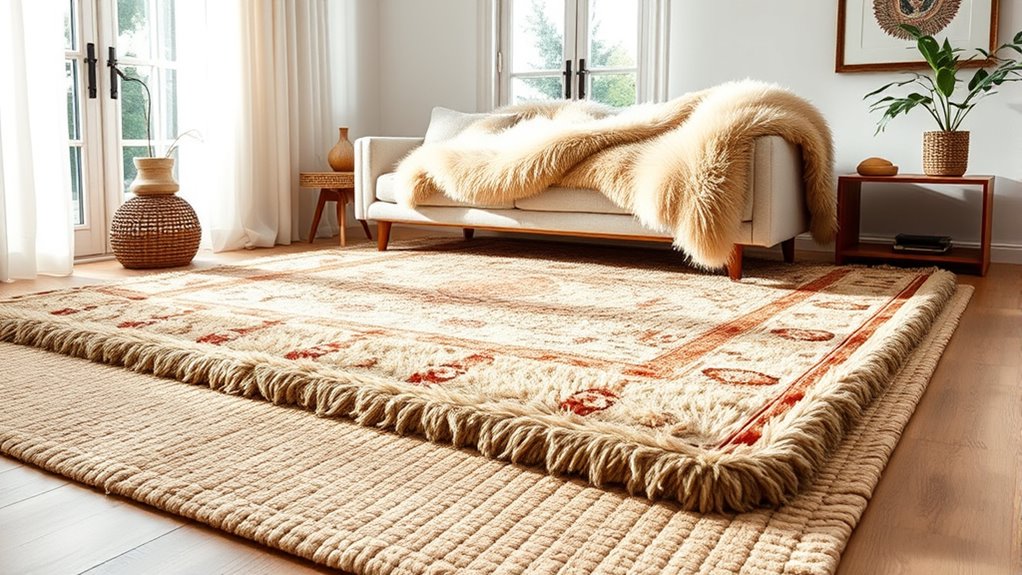 layered rugs enhance cozy style