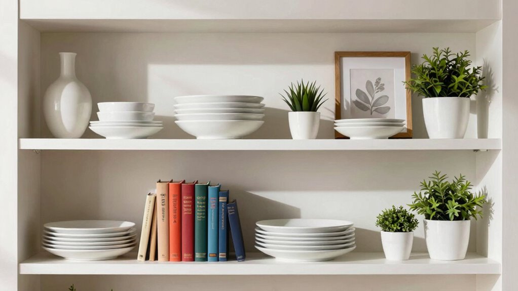balanced decorative shelving arrangement