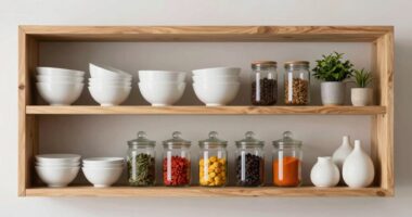 organized minimalist shelf styling