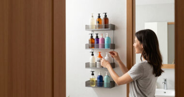 She Put A 5-Tier Shelf Behind Her Bathroom Door