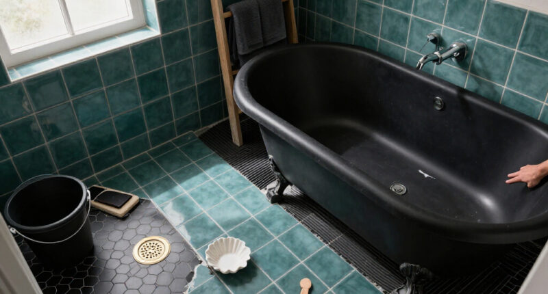 A Tiny Bathroom Went From Grimy To Cozy After A "Gothic-Aquatic" Redo