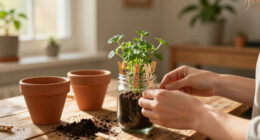 Cover Old Glass Jars With Clothespins To Craft A Cute Wooden Planter