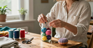 Savvy Upcyclers Transform Old Glass Jars Into A Sewing Kit With An Impressive DIY