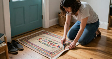 Woman Turns A Rug Into That Cutest Front Door Decor That Isn't A Wreath