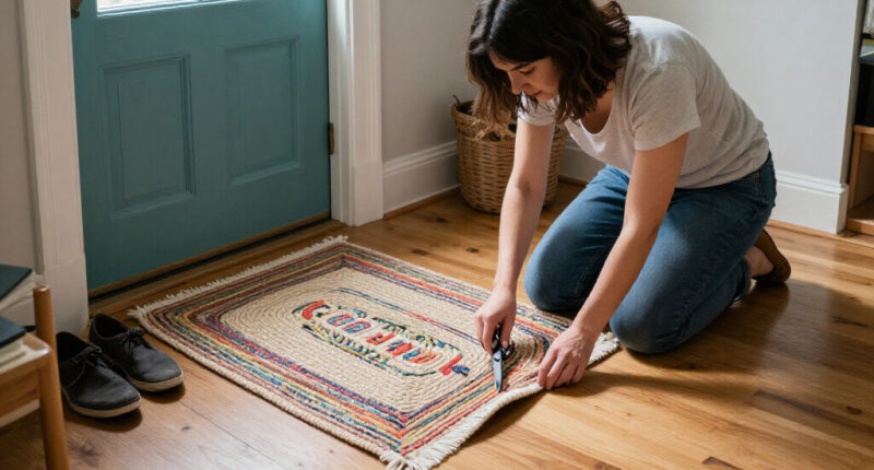 Woman Turns A Rug Into That Cutest Front Door Decor That Isn't A Wreath